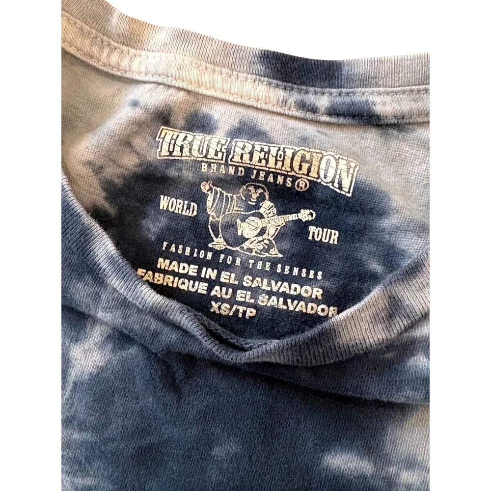 True Religion T-Shirt Mens XS Blue Tie Dye Buddha Logo Crew Neck